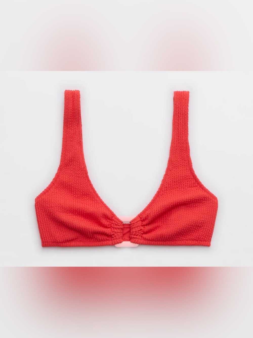 NWT Aerie Crinkle Ring Wide Strap Scoop Bikini Top in Resort Red - Sz XL